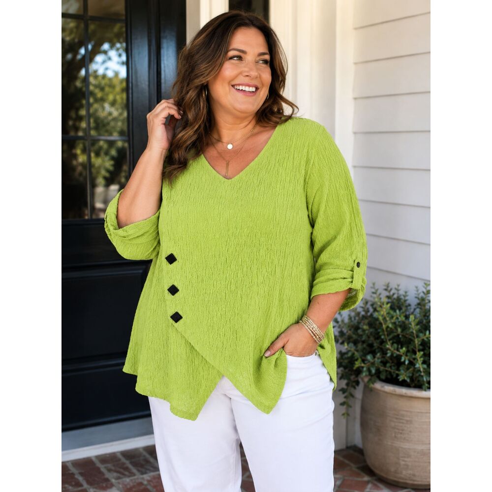 Ali Miles Lime Green Long Sleeve Top 1X Plus Size 492